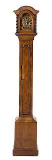 A Regency Style Burl Walnut Grandmother Clock Height 59 1/2 inches.