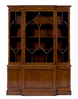 A Regency Style Mahogany Breakfront Bookcase Height 82 1/4 x width 59 3/8 x depth 15 inches.