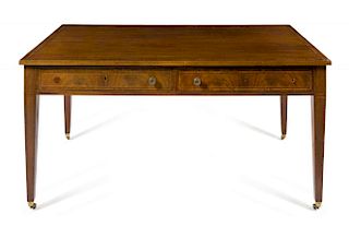 A Regency Style Mahogany Library Table Height 30 x width 60 x depth 36 inches.