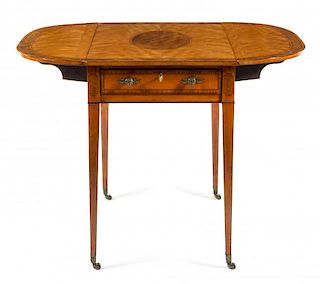 A Hepplewhite Style Satinwood Pembroke Table Height 28 x width 20 x depth 30 inches.
