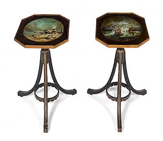 A Pair of Regency Style Painted Side Tables Height 23 x width 12 3/4 x depth 16 inches.