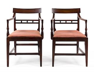 A Pair of Sheraton Style Mahogany Armchairs Height 32 inches.