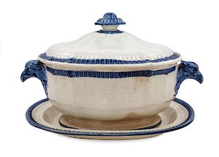 A Leeds Pottery Tureen Cover and Stand Width 13 3/4 inches.
