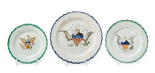 A Group of Three Staffordshire Creamware Plates Diameter of largest 9 3/4 inches.