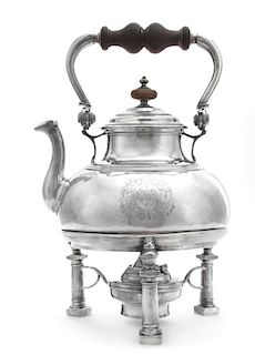 A Queen Anne Silver Kettle on Lampstand, Robert Cooper, London 1703/1709, of squat form, having a turned wood swivel handle s