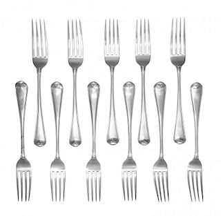 A Set of Eleven George III Silver Dinner Forks, Richard Crossley, London, 1799, the Old English and Thread form handles havin