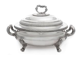 An English Silver-Plate Covered Entree Server, Thomas and James Creswick, Sheffield, 19th Century, the volute handle surmount