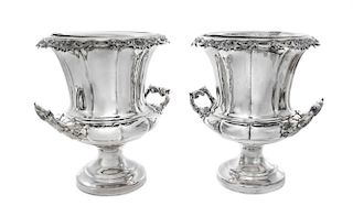 A Pair of Silver-Plate Wine Coolers Height 10 3/4 inches.