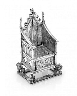 A Victorian Silver Miniature Throne Chair, Cornelius Saunders & Francis Shepard, Chester, 1901, in the form of the Coronation