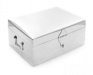 An American Silver Cigar Humidor, Tiffany & Co., New York, NY, the lid opening to a compartmented wood-lined interior.