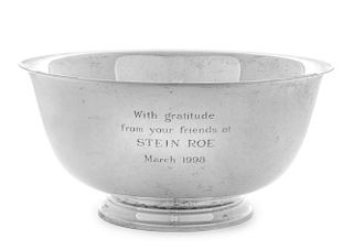 An American Silver Presentation Revere Bowl, Tiffany & Co., New York, NY, having a flared rim and a stepped circular foot, wi