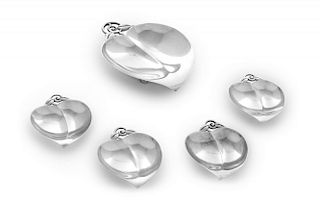 A Set of Five American Silver Nut Dishes, Tiffany & Co., New York, NY, 1947-56, each in the form of a leaf with an openwork s