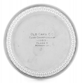 An American Silver Presentation Plate, Tiffany & Co., New York, NY, having a pierce-decorated border, bearing an engraved pre