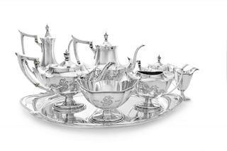 An American Silver Eight-Piece Tea and Coffee Service, Gorham Mfg. Co., Providence, RI, 1910, Plymouth pattern, comprising a
