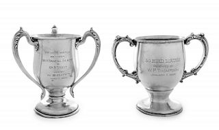 Two American Silver Trophy Cups, Black, Starr & Frost, New York, NY, one of twin-handled form, the other with three handles,