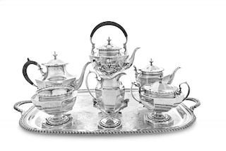 An American Silver Six-Piece Tea and Coffee Service, Theodore B. Starr, New York, NY, comprising a water kettle on stand, tea