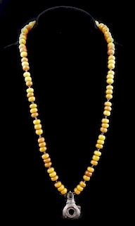 Butterscotch Amber Beaded Necklace w/Pipe