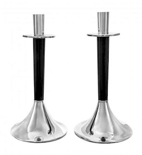 A Pair of American Silver and Resin Candlesticks, J. Horner, 20th Century, each raised on a spreading circular foot.