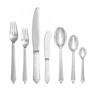 A Danish Silver-Plate Flatware Service, Georg Jensen Silversmithy, Copenhagen, Pyramid pattern, comprising: 8 dinner knives 8