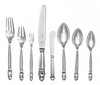 A Danish Silver Flatware Service, Georg Jensen Silversmithy, Copenhagen, Acorn pattern, comprising: 12 dinner knives 12 dinne
