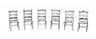 A Set of Six Dutch Silver Miniature Chairs, J. Verhoogt, Hoorn, Late 19th/Early 20th Century, each having a ladder back above
