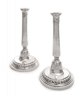 A Pair of French Silver Candlesticks, Maker's Mark Obscured, with Dutch Import Marks, 19th Century, each having an acanthus b