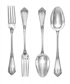 A Set of French Silver Forks and Spoons, J. Granvigne, Paris, Late 19th Century, comprising 12 tablespoons and 10 luncheon fo