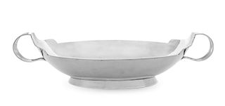 A German Silver Center Bowl, Bruckmann & Sohne, Heilbronn, 20th Century, of elongated oval form, having strapwork handles and