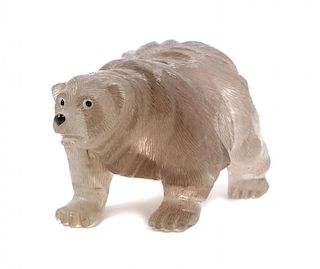 A Carved Quartz Model of a Bear Width 7 inches.