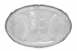 A Mexican Silver Meat Platter, Heather y Hijos, Mexico City, of oval form, having a gadroon rim and a tree-and-well basin.