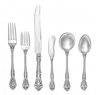 An American Silver Flatware Service, Gorham Mfg. Co., Providence, RI, King Edward pattern, comprising: 9 dinner knives 9 dinn