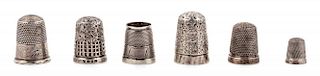 Five English Silver Thimbles Height of first 3/4 inch.