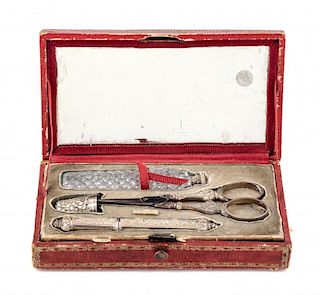 A Continental Silver Needlework Compendium Width of case 5 inches.