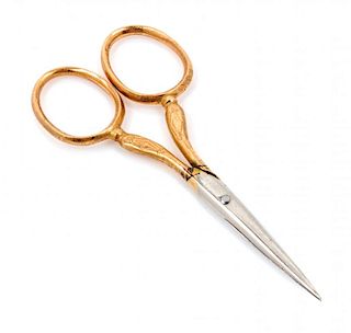 A Pair of Gold Handled Embroidery Scissors Length 3 5/8 inches.