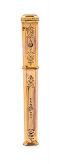 A 9 Karat Gold Needle Case Length 4 3/8 inches.