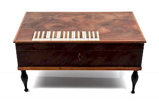 A Palais Royal Mahogany "Piano" Needlework Box Width of case 11 1/2 inches.