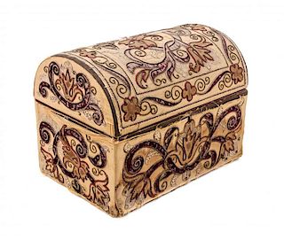A Charles II Style Needlework Casket Height 8 1/4 x width 11 1/4 x depth 7 1/8 inches.