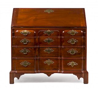 A Chippendale Mahogany Slant-Front Desk Height 41 3/4 x width 41 3/4 x depth 21 inches.