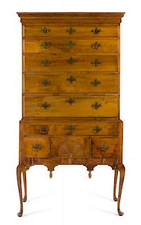 A Queen Anne Maple Highboy Height 75 x width 37 5/8 x depth 19 inches.