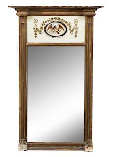A Federal Giltwood and Eglomise Mirror Height 41 1/2 x width 25 3/8 inches.