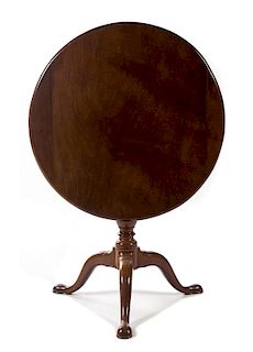 An American Mahogany Tilt-Top Table Height 28 1/2 x diameter of top 30 inches.