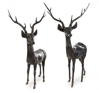 A Pair of Bronze Models of Stags Height of tallest 48 3/8 inches (bronze).