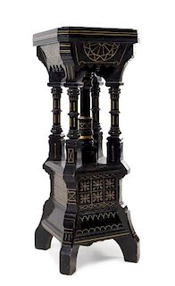 A Renaissance Revival Ebonized and Parcel Gilt Pedestal Height 39 1/8 x width 15 3/8 x depth 15 1/4 inches.