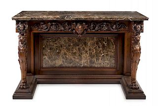 A Renaissance Revival Console Table Height 39 1/2 x width 62 1/4 x depth 27 inches.