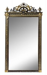 A Victorian Neoclassical Partial Ebonized and Gilt Pier Mirror Height 77 x width 41 1/2 inches.