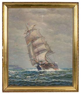 James Gale Tyler, (American, 1855-1931), Clipper Nearing Port