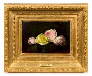George Washington Seavey, (American, 1841-1913), Still Life with Pink and Yellow Roses