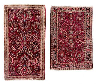 Two Sarouk Wool Rugs Largest 4 feet 9 inches x 2 feet 5 inches.
