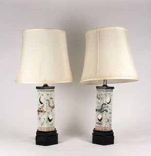 Pair Chinese Porcelain Hexagonal Hat Stand Lamps