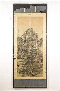 Large Chinese Painting w/Figures in Landscape
